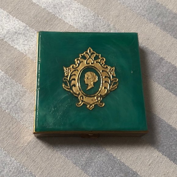 Vintage 60s Zell Fifth Avenue Square Compact - Teal and Gold tone - Picture 3 of 11